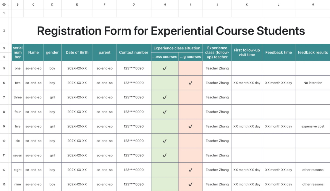 Registration Form for Experiential Course Students